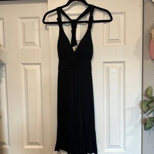 Black halter dress with tie waist